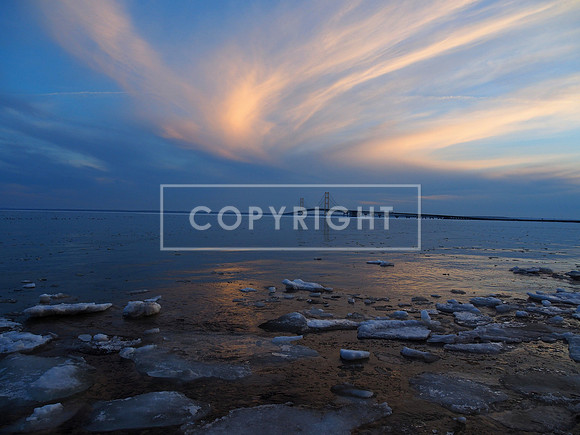 Sunset Thaw at Mackinac Bridge